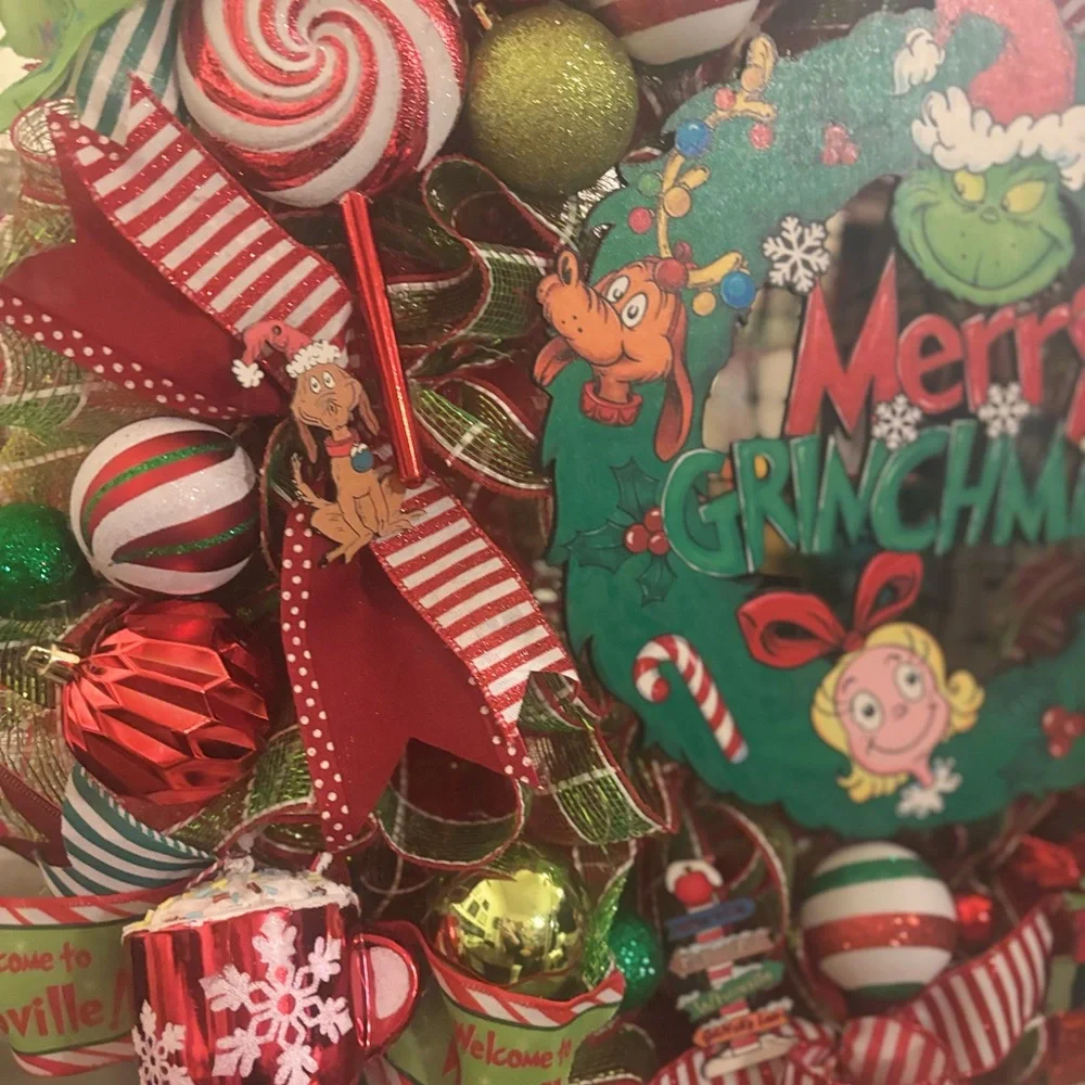 Festive Grinch Holiday Wreath with Red and Green Accents